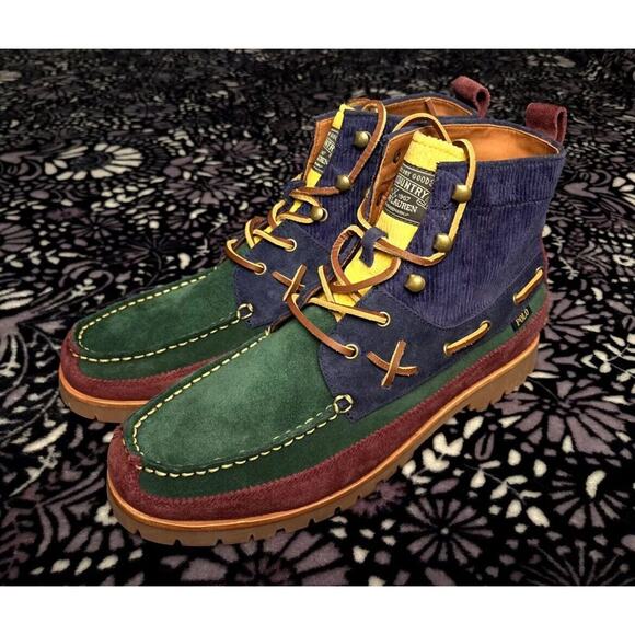 POLO Ralph Lauren Country Ranger MID Color Block Suede Corduroy Boots Mens 11